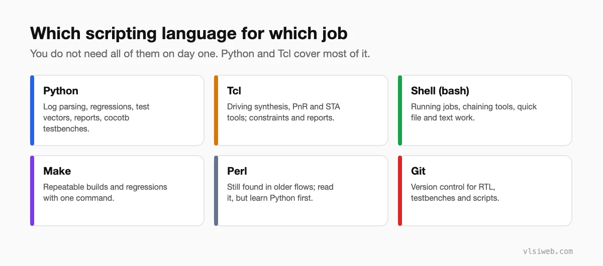 Which scripting language VLSI engineers use for which job